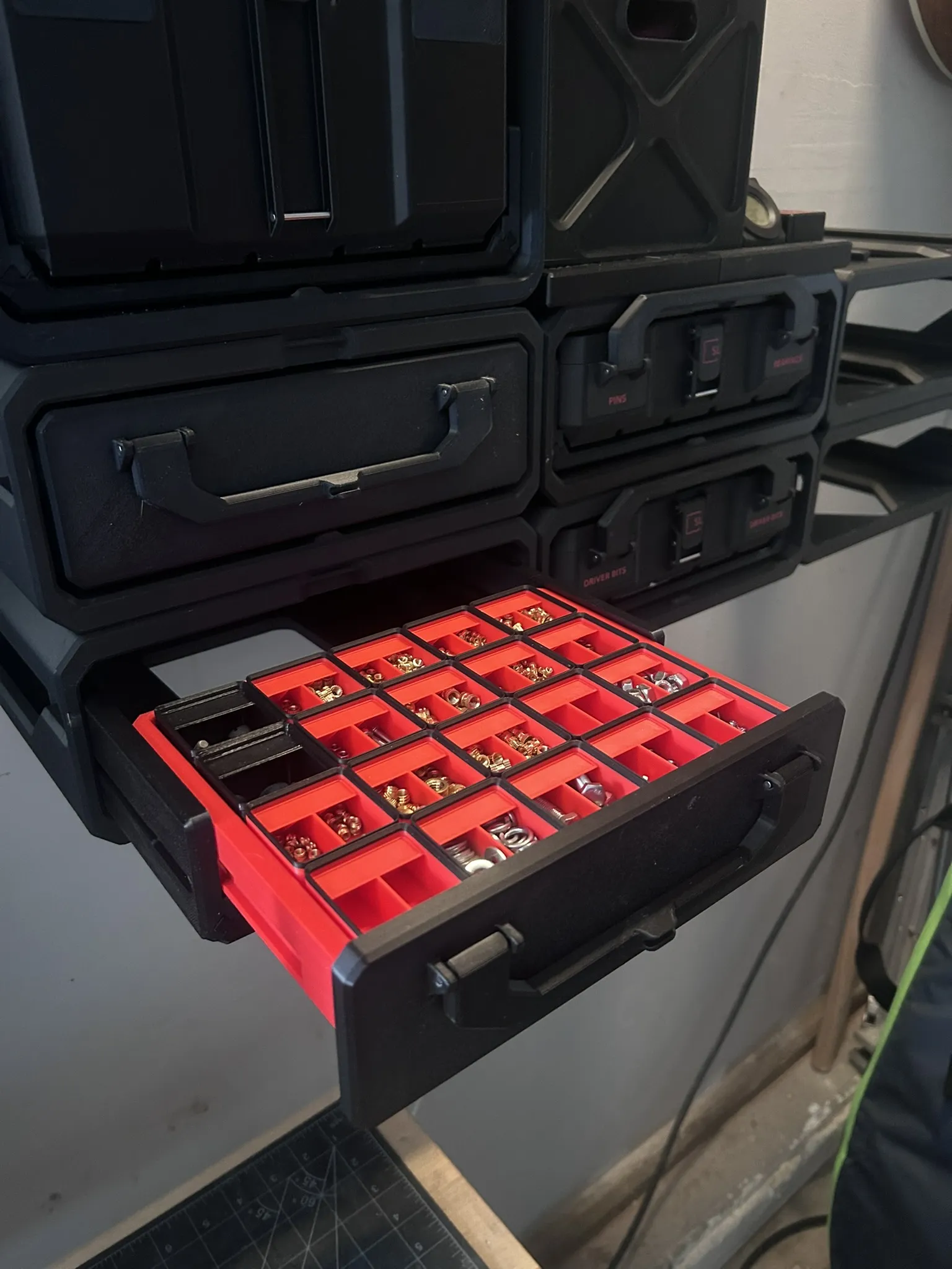 Finished Graphite Modular storage box with ready-made inserts installed